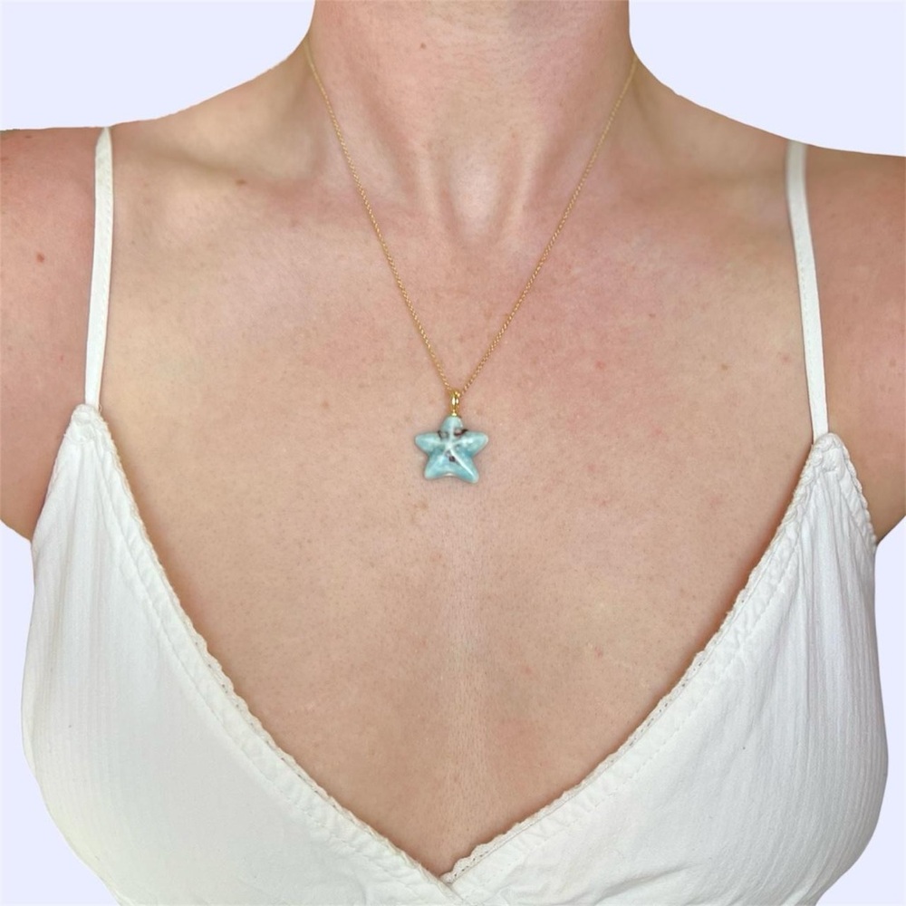 24k Gold Filled Ceramic Aquamarine Blue Starfish🏝️